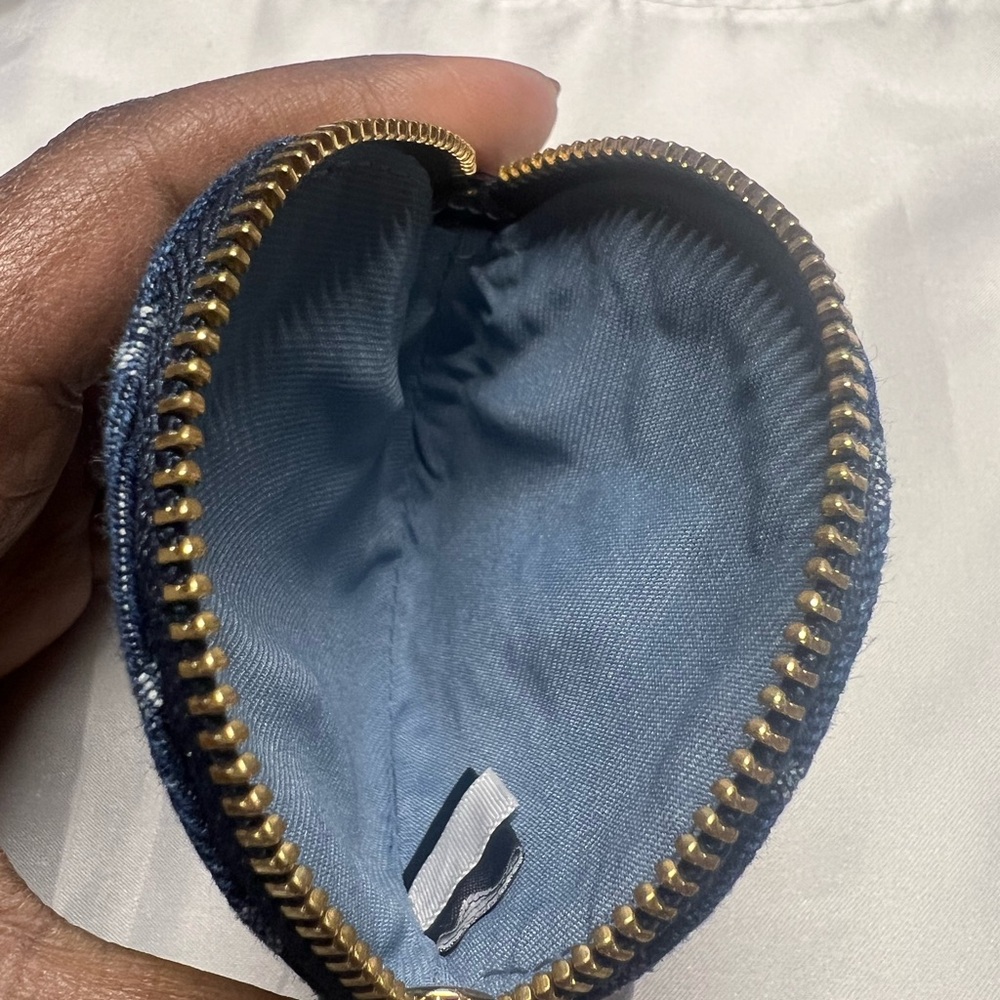 Coach Navy Denim Signature Round Coin Pouch Keychain with Gold Hardware - Picture 6 of 6